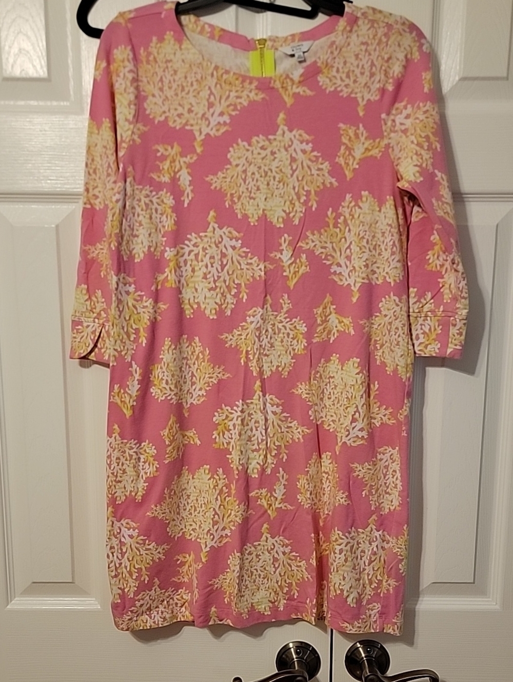 crown & ivy Pink Shift Dress with Yellow Floral Motif